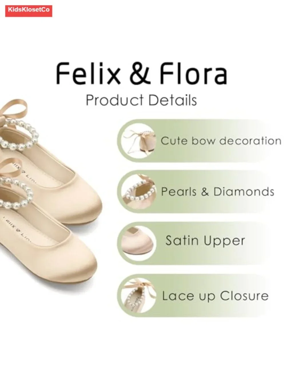 Satin Mary Jane Ballet Flats for Girls - Party Wedding Dress Shoes Non-Slip